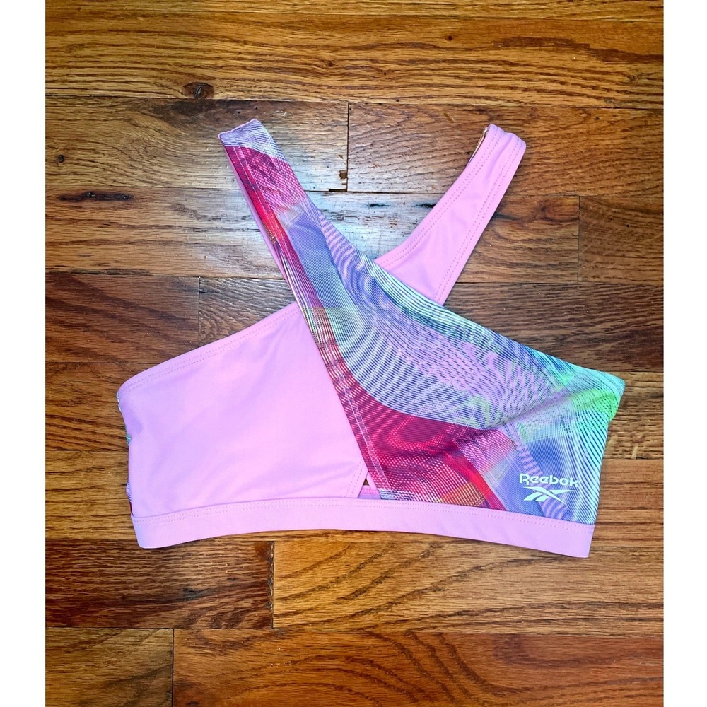 Reebok Sports‎ Bra Girls Size L 10 Pink Multicolor New Cross Front Athletic Top
